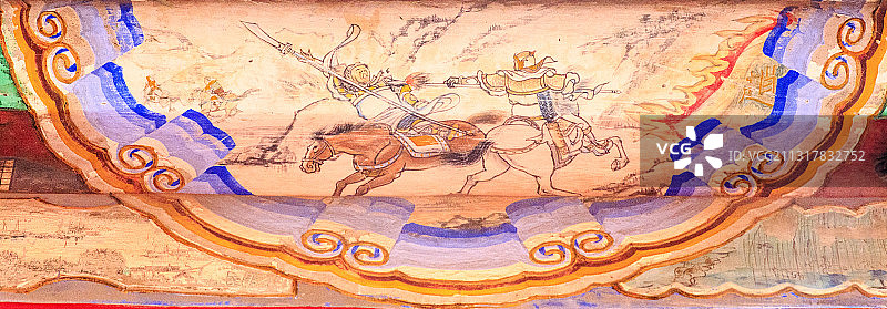 北京颐和园长廊彩画：单骑救主图片素材