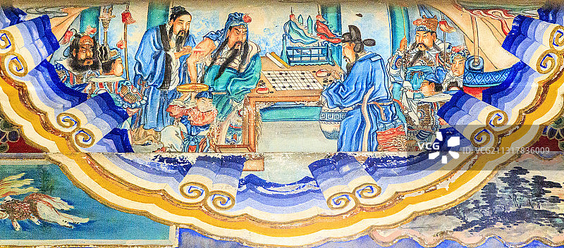 北京颐和园长廊彩画：关羽刮骨疗毒图片素材