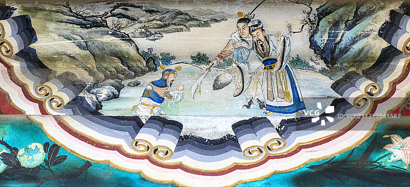 北京颐和园长廊彩画：姜维归降图片素材