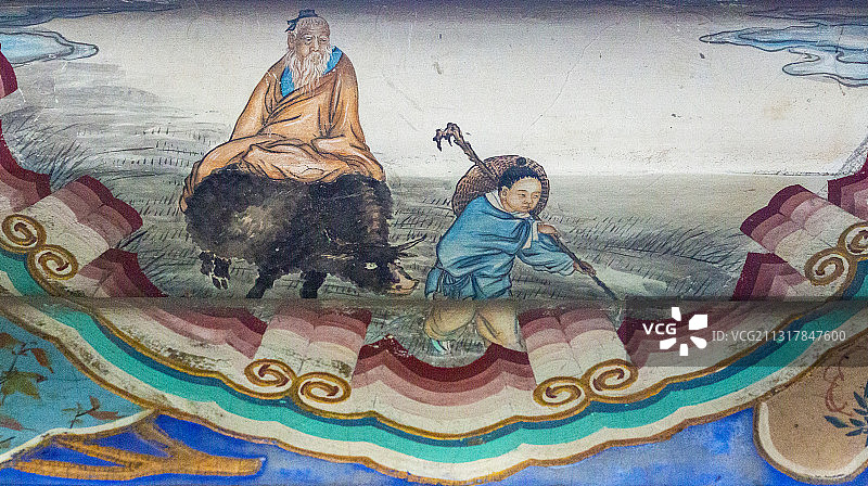 北京颐和园长廊彩画：老子出关图片素材