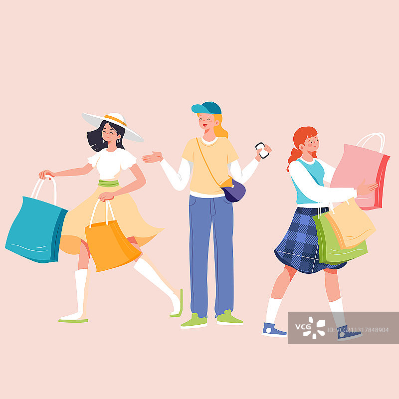 卡通春天妇女节女神节女生少女购物电商促销优惠福利彩妆矢量插画图片素材