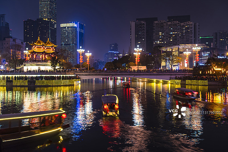 成都春节夜游锦江图片素材