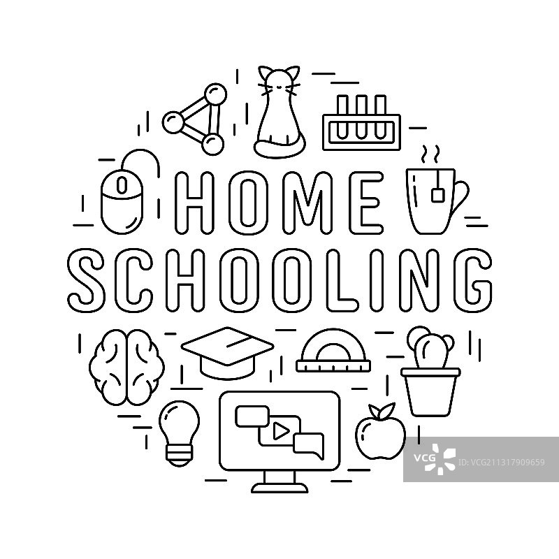 家庭学校海报自学概念线性图片素材