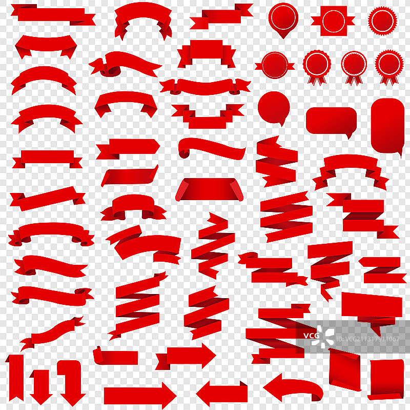 红色丝带套装，透明背景图片素材