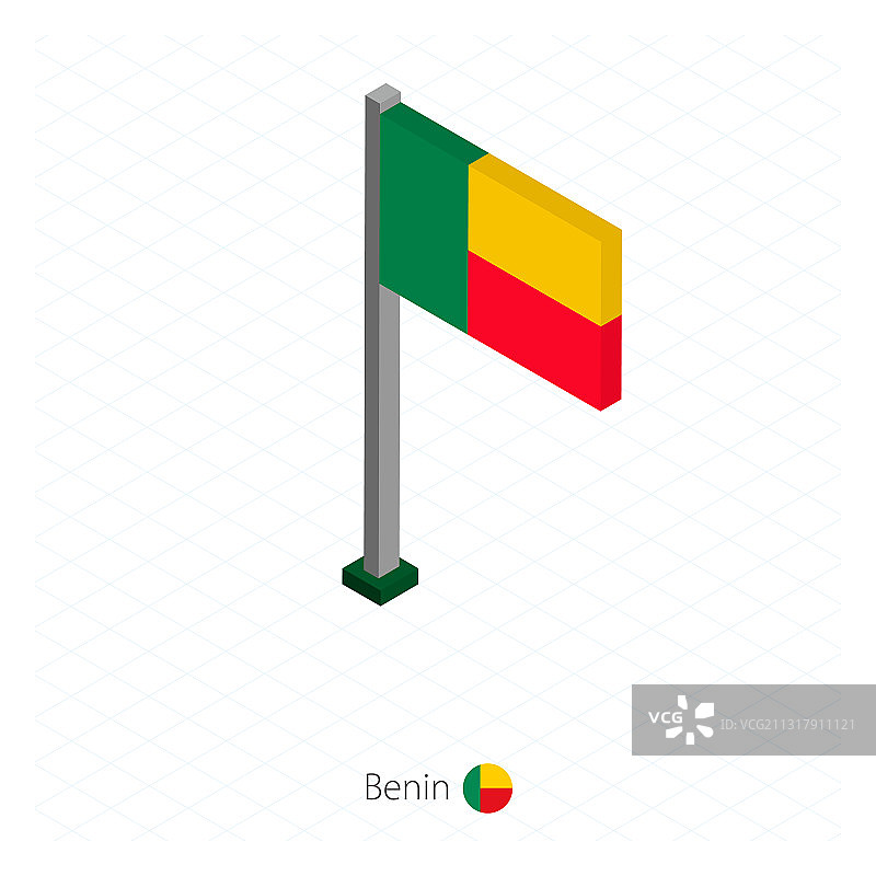 等距尺寸下的旗杆上的贝宁国旗图片素材