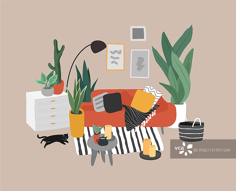 女孩坐在沙发上休息图片素材