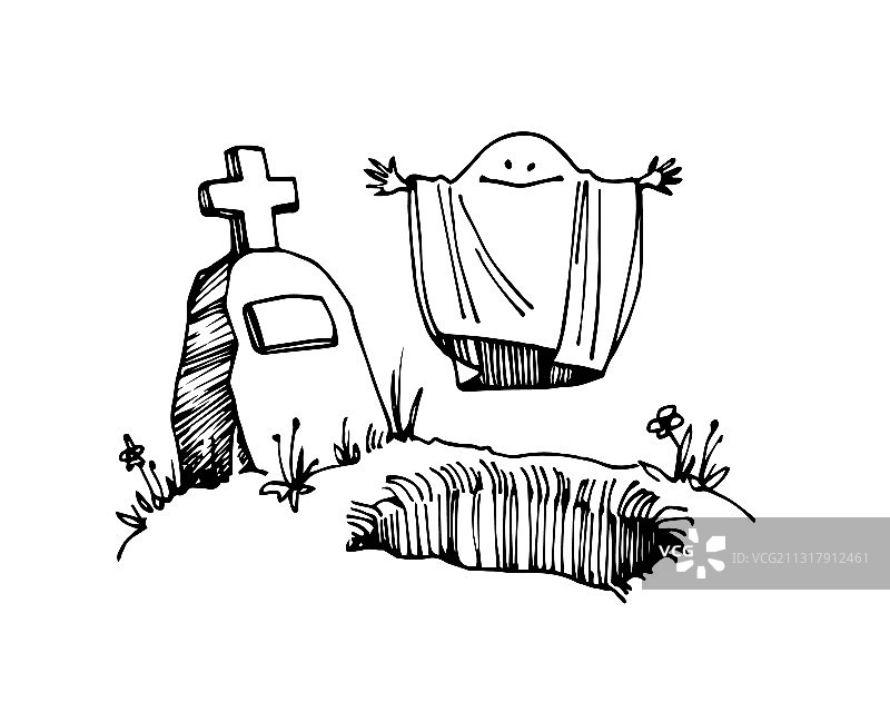 从坟墓里升起的可爱的幽灵图片素材