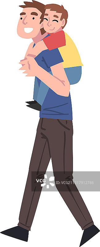 爸爸让他的小儿子骑在背上图片素材