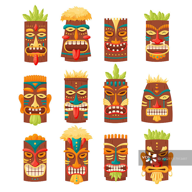 提基面具部落风格夏威夷图腾或非洲元素图片素材