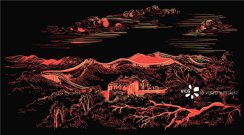 红色中国手绘地标2图片素材