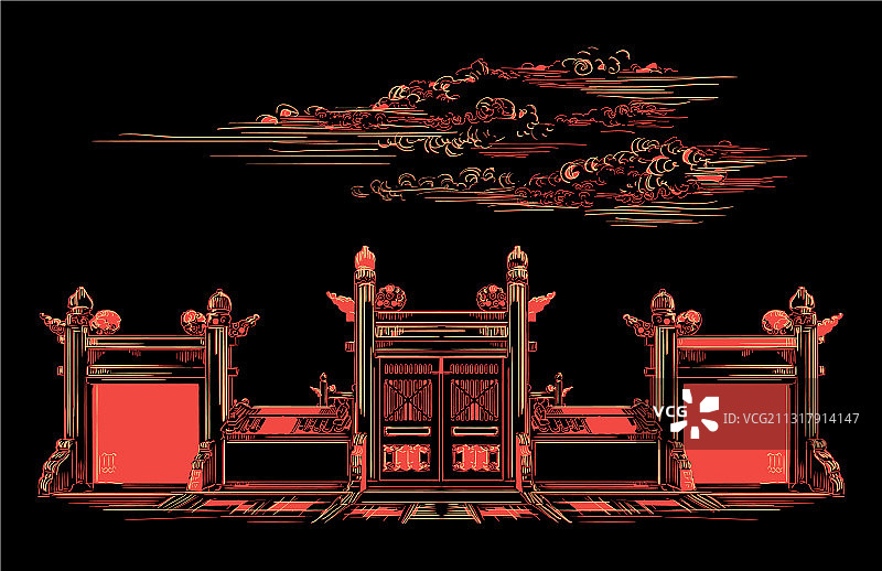 红色中国手绘地标6图片素材