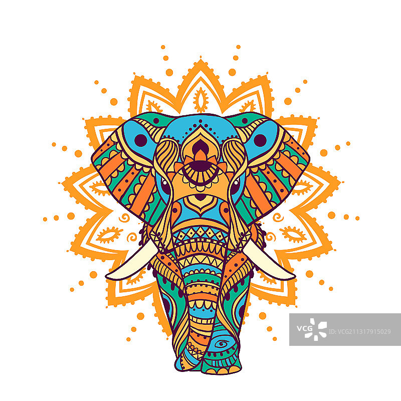 波西米亚风大象花卉图案图片素材