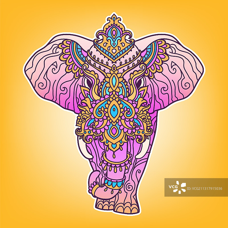波西米亚风大象花卉图案图片素材