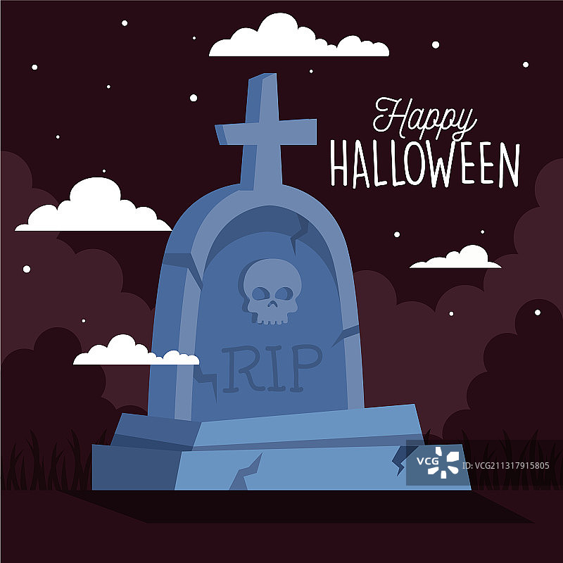 万圣节快乐banner，黑暗中的墓碑图片素材