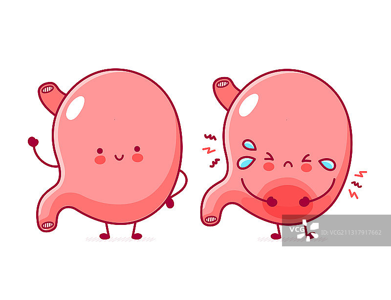 快乐和悲伤的卡通胃器官图片素材