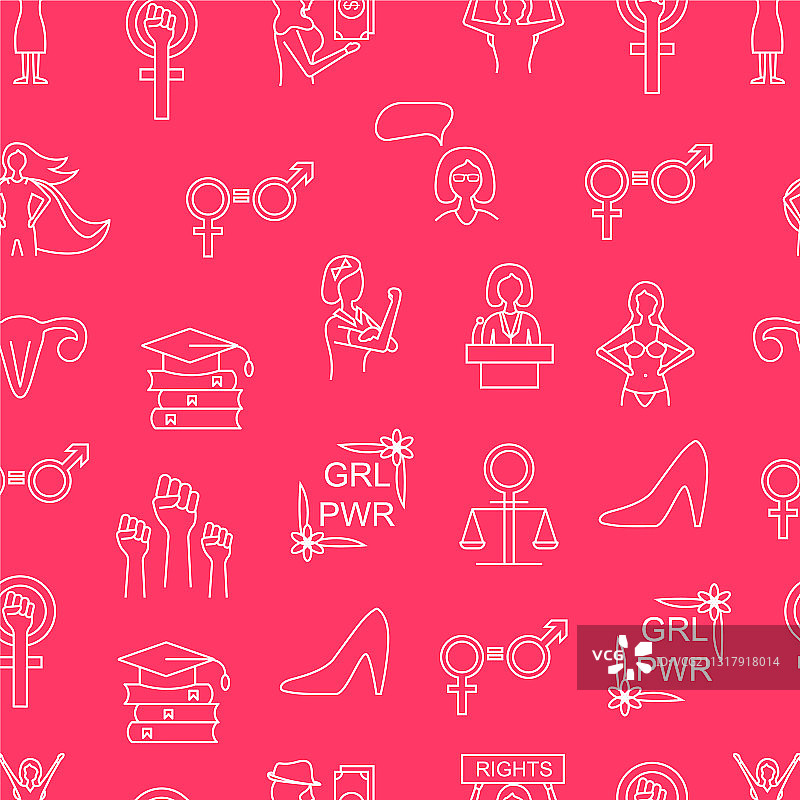 女权主义细线概念无缝图案图片素材
