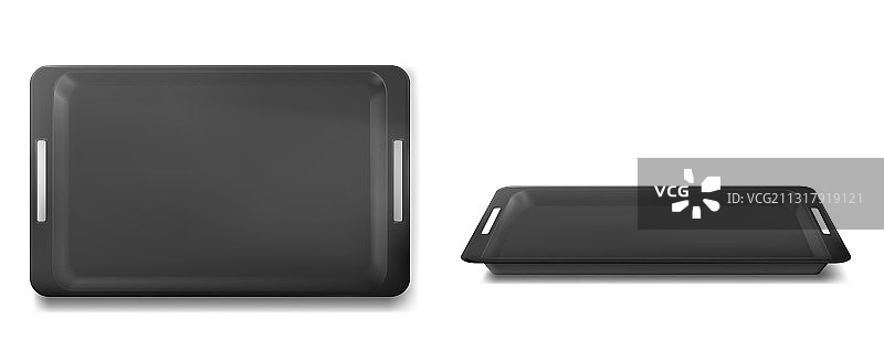 逼真的黑色塑料空餐盘图片素材