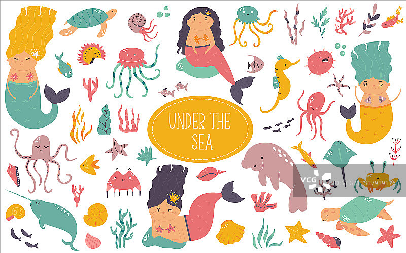 海洋动物与美人鱼合集图片素材