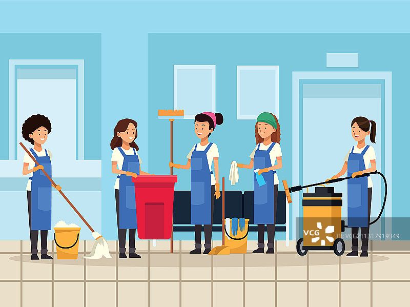 家政团队人员与设备工具图片素材