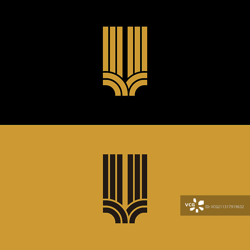 首字母V线性图案金色标志图片素材