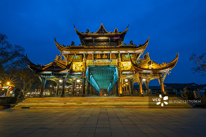都江堰南桥夜景图片素材