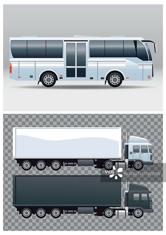 白色巴士、卡车与公共交通图片素材