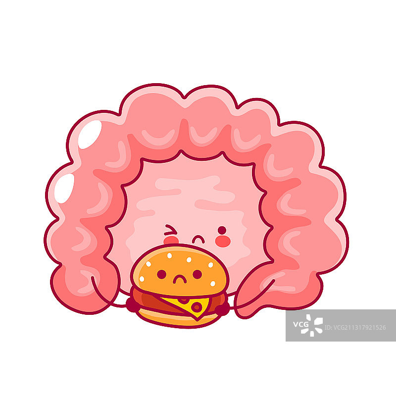 卡通快乐的肠道器官与汉堡图片素材