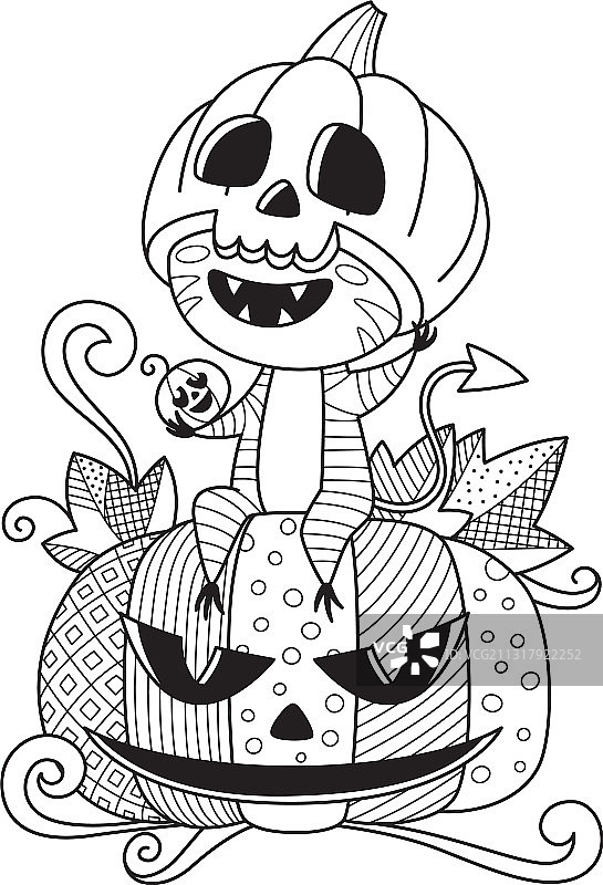 万圣节涂鸦填色书可爱怪物图片素材