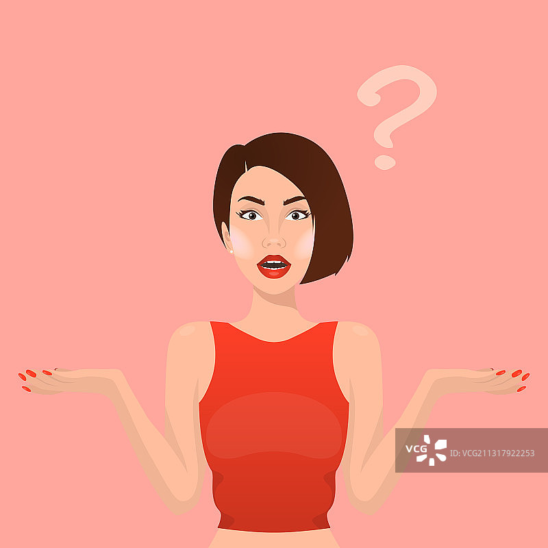 漂亮的深色头发困惑的年轻女子图片素材