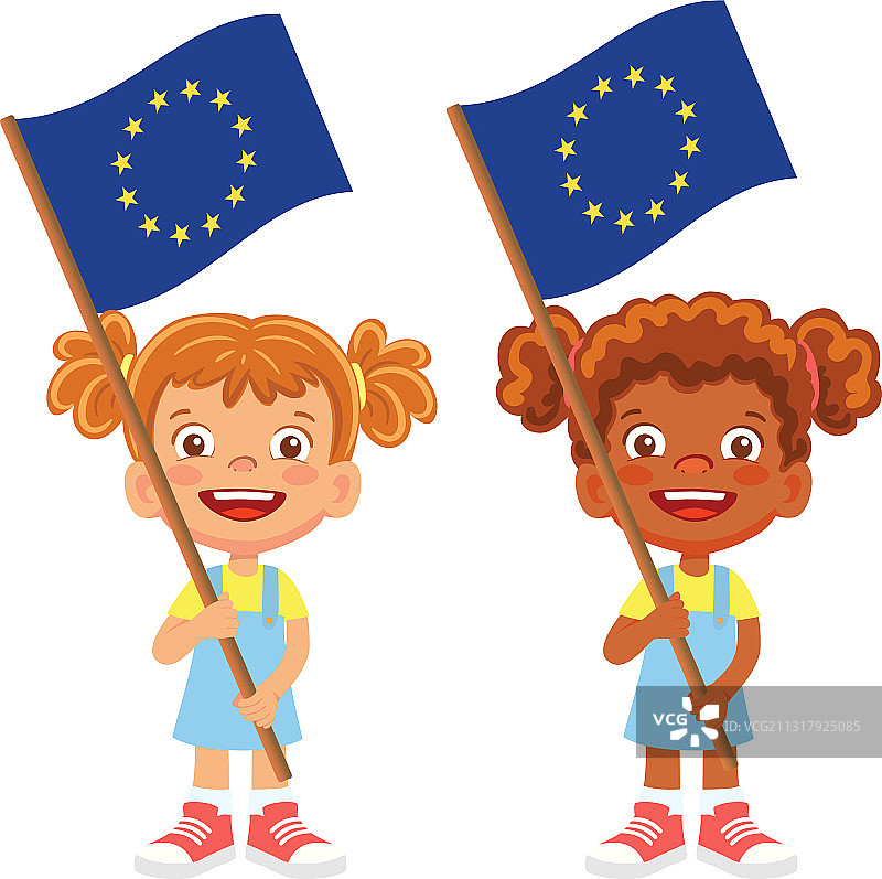 手持欧盟旗帜图片素材