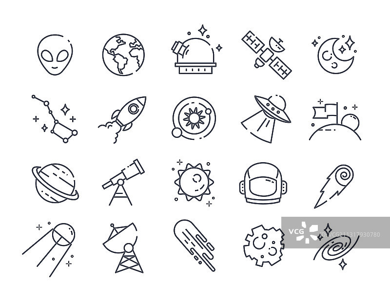 线条绘制黑白空间图标合集图片素材