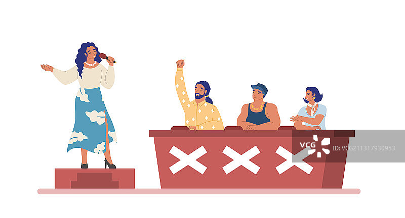 电视选秀节目：年轻女子为名人唱歌图片素材