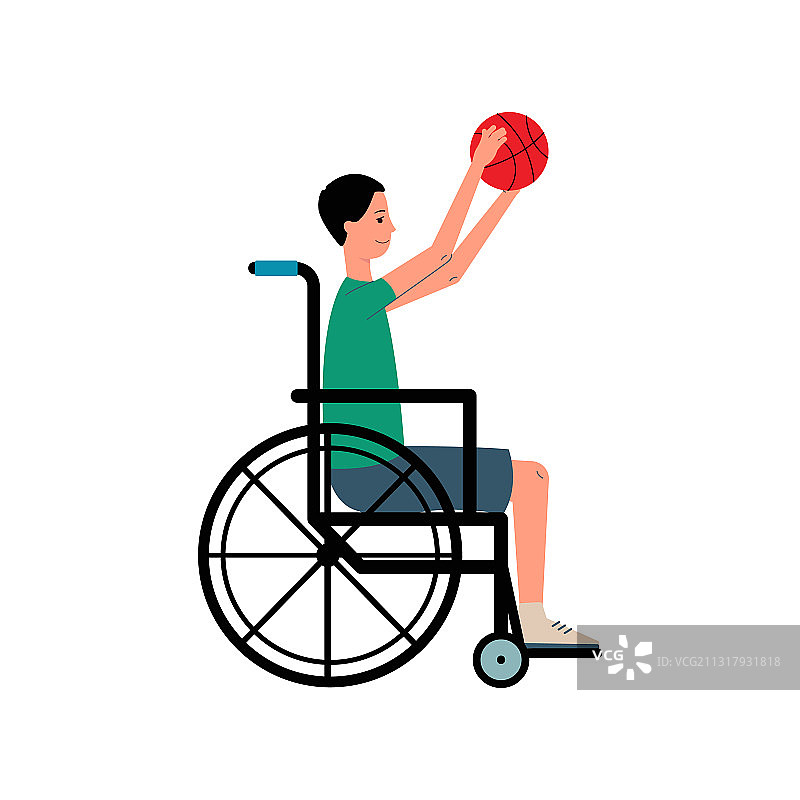 坐轮椅的残疾男人参加体育运动2.5D插画图片素材