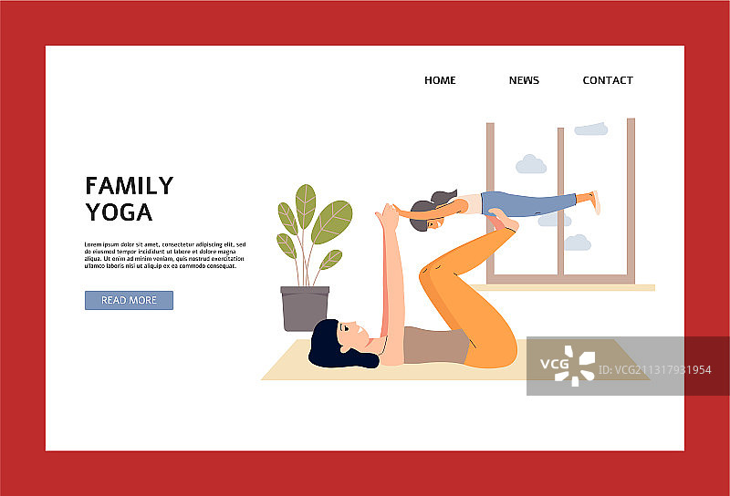 带有女人和孩子的家庭瑜伽banner模板图片素材