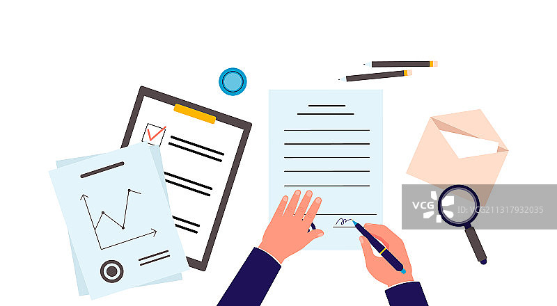 签署合同扁平风场景图片素材