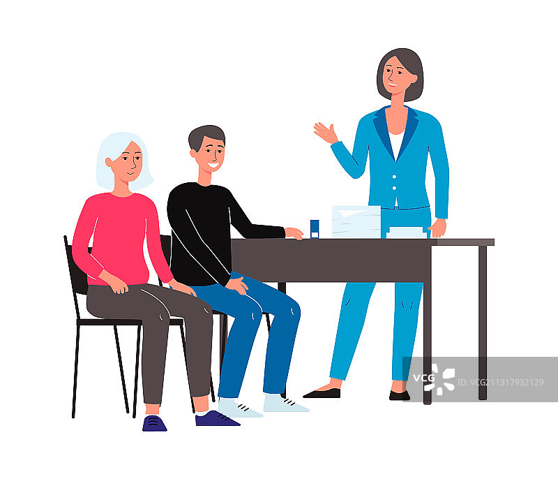 与公证员进行咨询的人物扁平插画图片素材