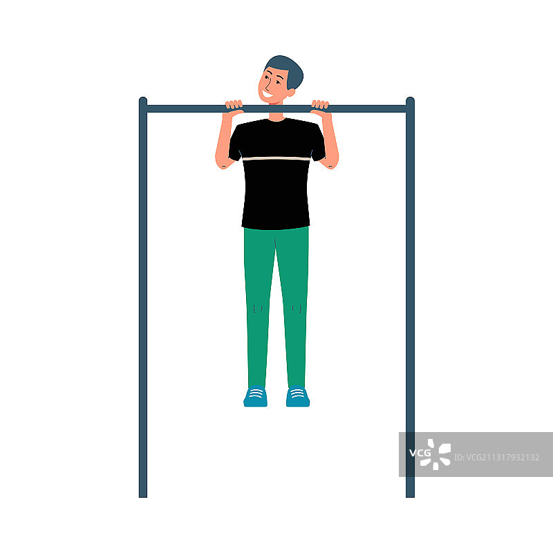 卡通男人在单杠上引体向上图片素材