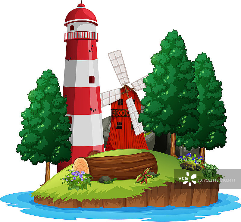 白色的灯塔和风车图片素材