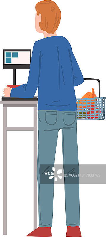 男子使用电子秤称重产品图片素材