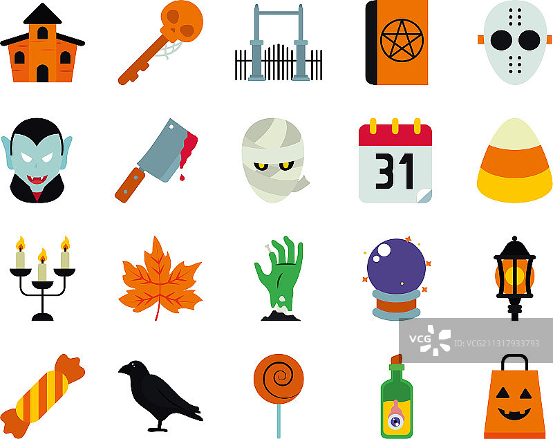 乌鸦万圣节扁平风格图标合集图片素材