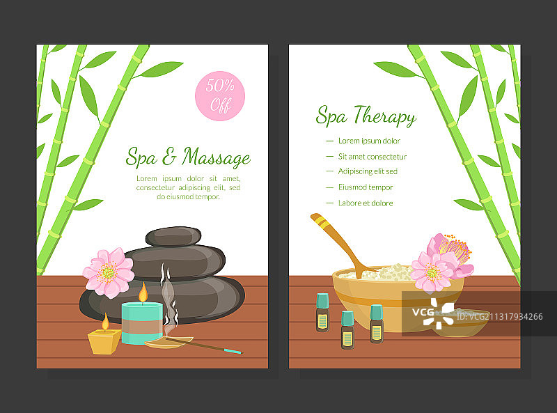 SPA和按摩疗法卡片模板套装图片素材