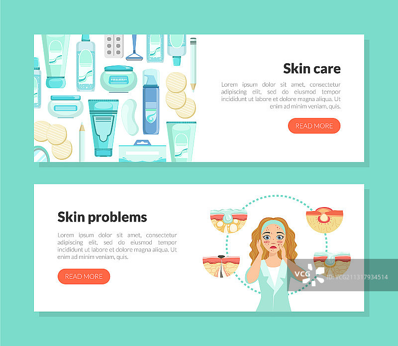 皮肤护理和问题着陆页模板图片素材