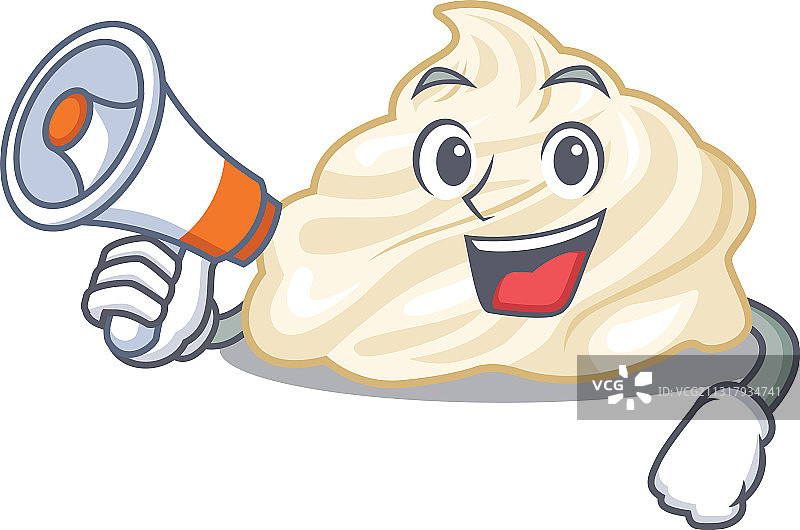 奶油吉祥物用扩音器讲话图片素材