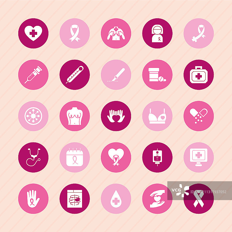 乳腺癌和丝带方块风格图标集图片素材