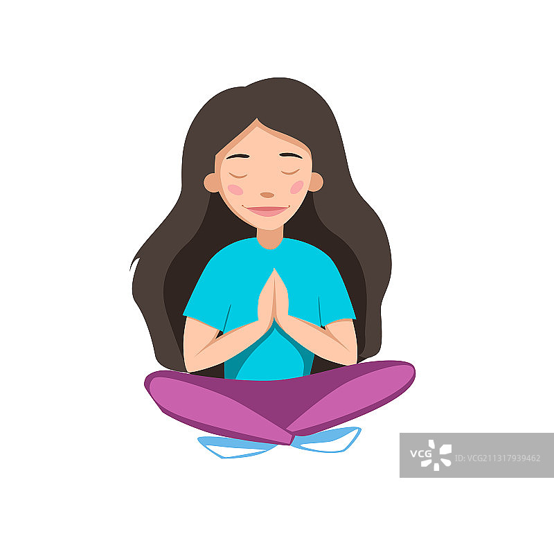 女孩以莲花坐姿冥想图片素材