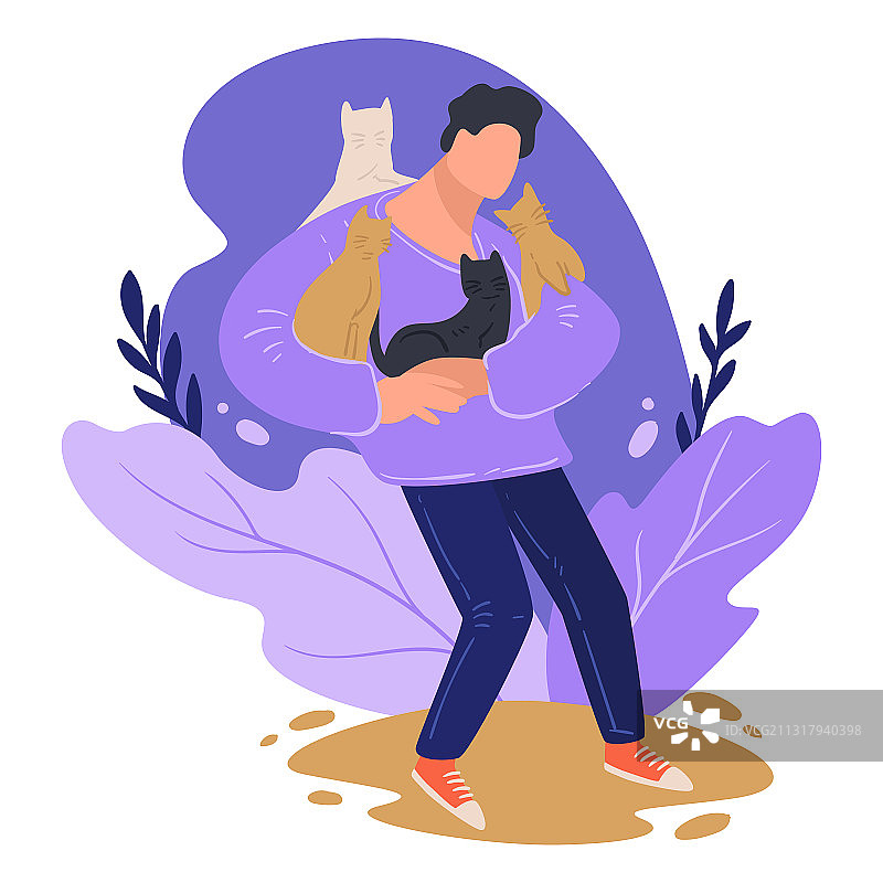 男人抱着猫图片素材