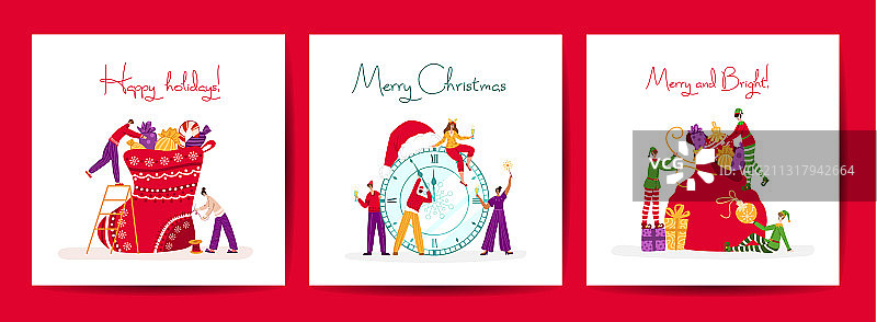 圣诞节和新年卡通贺卡图片素材