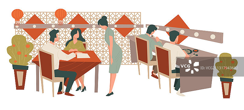 中餐馆人们在餐馆或咖啡馆用餐图片素材