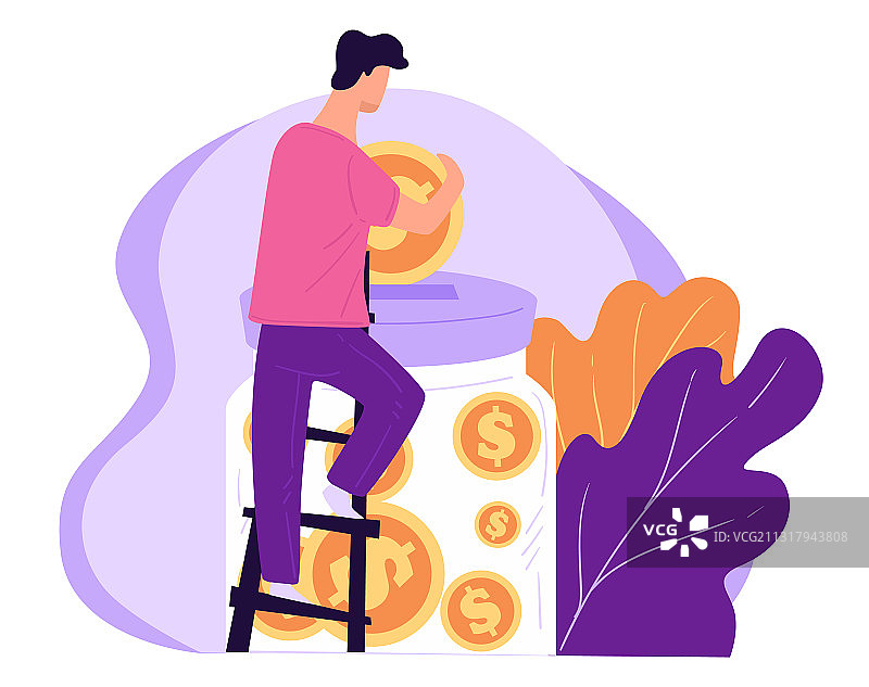 男人存钱，手里拿着硬币图片素材