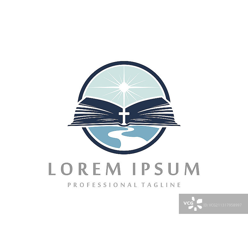 河流小溪教堂logo设计圆形模板图片素材